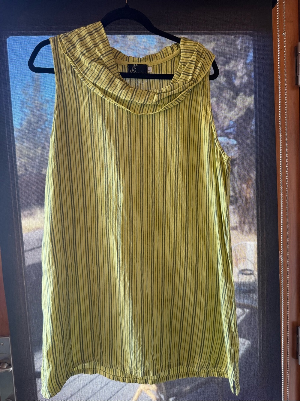 Sleeveless Striped Linen Cowl Neck Dress - Yellow